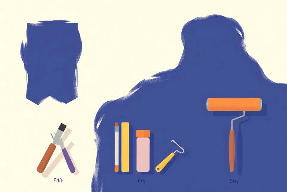 Outils de peinture disposés dans l'ordre des étapes du chantier