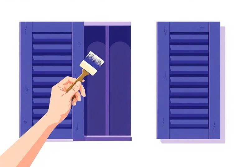 Mise en peinture au pinceau de volets et d'encadrements en bois