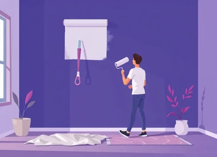 Peintre appliquant la peinture au rouleau sur un mur de salon